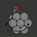 Bomb Weapon With Red Explosive Cylinders Green Control Panel Digital Display And Colorful Wires