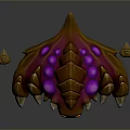 3D Fantasy Creature Model With Brown Carapace Purple Glowing Spots Orange Eyes And Small Larva