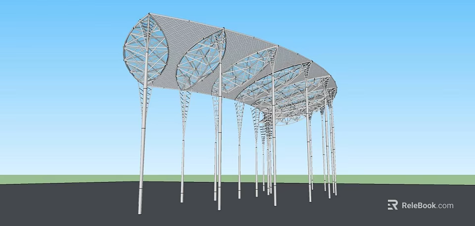 Modern Leaf Shaped Pergola With Slender Steel Columns For Outdoor Landscape 3d model 