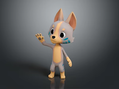 Cute 3D Cartoon Animal Character With Gray Body Yellow Belly And Waving Paw 3d model