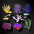 Colorful Marine Themed Wall Decor with Corals Fish and Seagrass