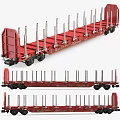 Red Industrial Train Carriage Transporting Long Metal Poles In Open Structure