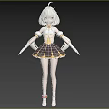 Anime Style Woman With White Hair Black And Gold Dress White Gloves And Socks
