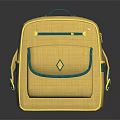 Stylish Yellow Backpack With Blue Accents Front Diamond Logo And Double Shoulder Straps