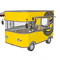 Yellow Mobile Food Cart With Transparent Windows Wheels And Serving Counter