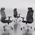 Three Modern Office Chairs With Mesh Backrest Adjustable Headrest And Swivel Casters 3d model
