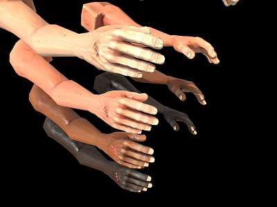 Man's Arms and Hands with Various Skin Tones Floating on Black Background 3d model