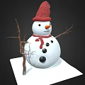 Cute Snowman With White Body Red Hat Scarf Black Buttons And Stick Arms