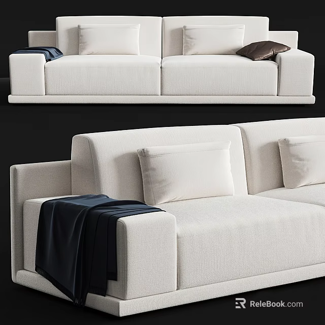 Modern White Two-Seater Sofa with Pillows and Dark Blanket on Armrest 3d model