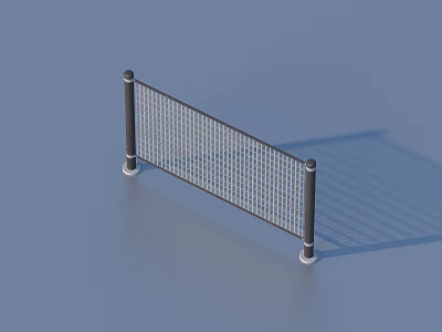 Modern Metal Railing with Vertical Posts Grid Panels and Base on Blue Background with Shadow 3d model