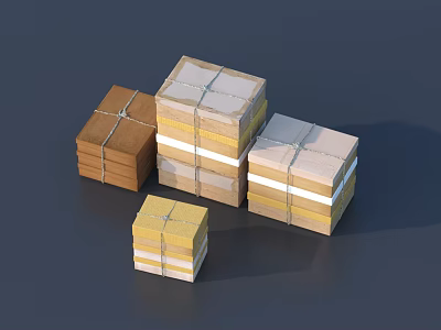 Stacked Cardboard Packages Brown And Beige Bound With Rope On Dark Background 3d model