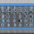 Modern Digital Display Wall Featuring Blue Cubes With Multiple Screens And 3d model
