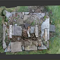 Ancient Stone Ruins Scenery With Weathered Stone Walls And Green Mossy Grass