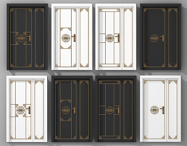 New Chinese style combination of child and mother door 3d model