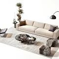 Modern Sofa And Coffee Table Set With Floor Lamp Armchair Plants And Rug
