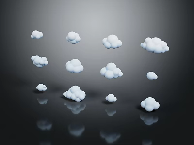White Clouds On Black Background With Reflections In Minimalist Design 3d model