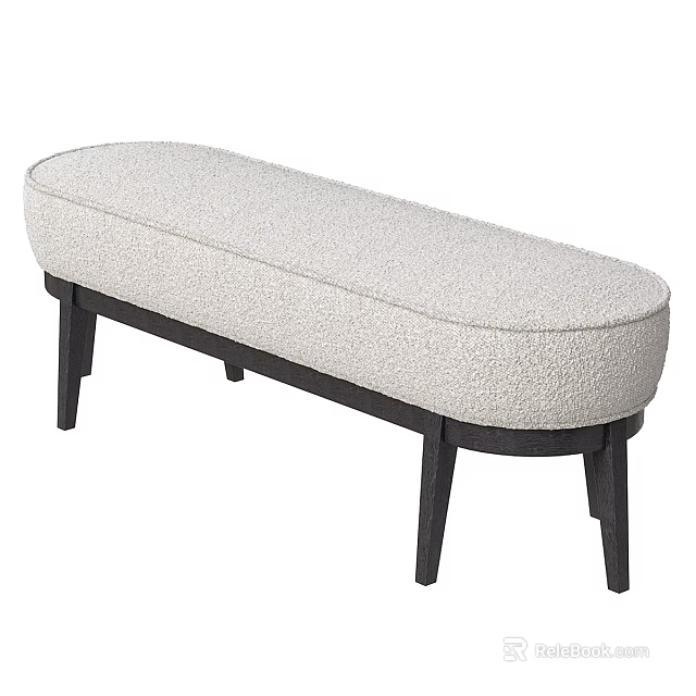 Modern Upholstered Beige Fabric Sofa Bench With Dark Wooden Legs Design 3d model 