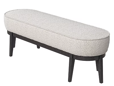 Modern Upholstered Beige Fabric Sofa Bench With Dark Wooden Legs Design 3d model