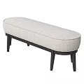 Modern Upholstered Beige Fabric Sofa Bench With Dark Wooden Legs Design