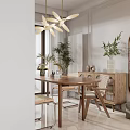 Living Dining Room Interior Design With Wooden Table Rattan Chairs Green Plants and Mirror