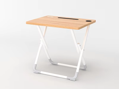 Simple Modern Desk With Wooden Top And White Foldable Frame Design 3d model