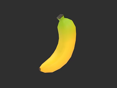 Fresh Ripe Banana with Yellow Green Skin and Black Stem on Dark Background 3d model