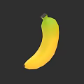 Fresh Ripe Banana with Yellow Green Skin and Black Stem on Dark Background
