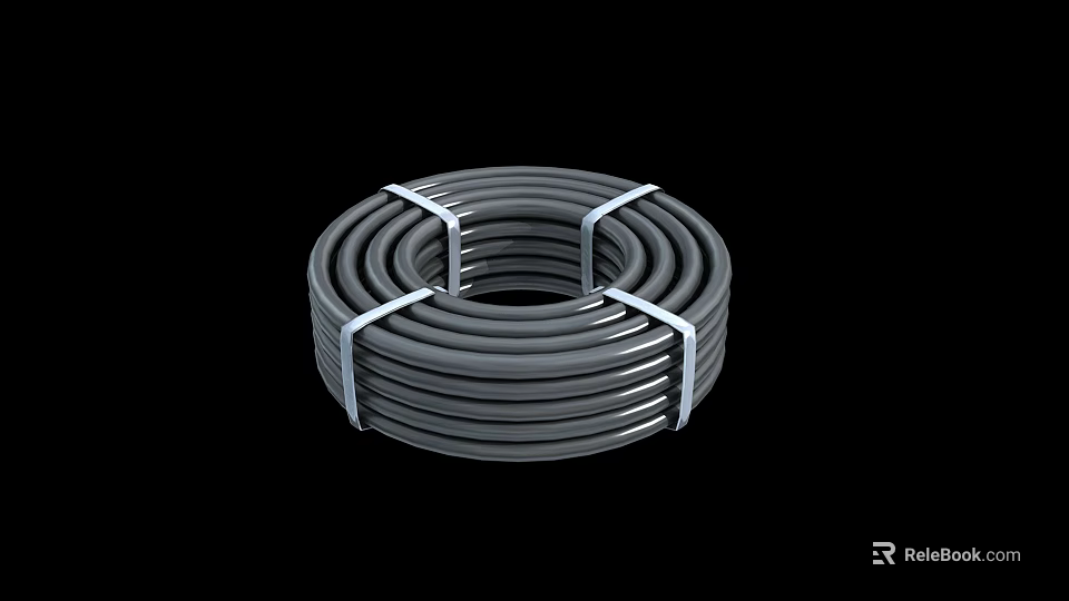 Coiled Black Mobile Digital Accessory Hose Strapped With White Bands 3d model 