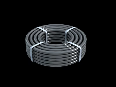 Coiled Black Mobile Digital Accessory Hose Strapped With White Bands 3d model
