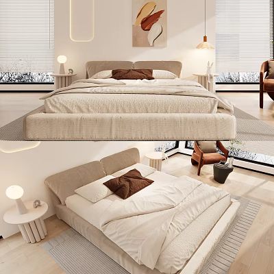 Modern Bedroom Interior With Double Bed Neutral Tones Accent Pillows Bedside Lamps And Armchair 3d model