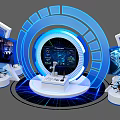 Modern Tobacco and Liquor Store Tech Interior With Circular Structure Digital Screens And Product Booths