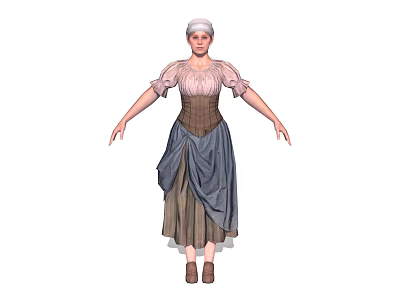 Game Movie Character Wearing White Headscarf Puffed Sleeve Blouse Brown Corset And Long Skirt 3d model