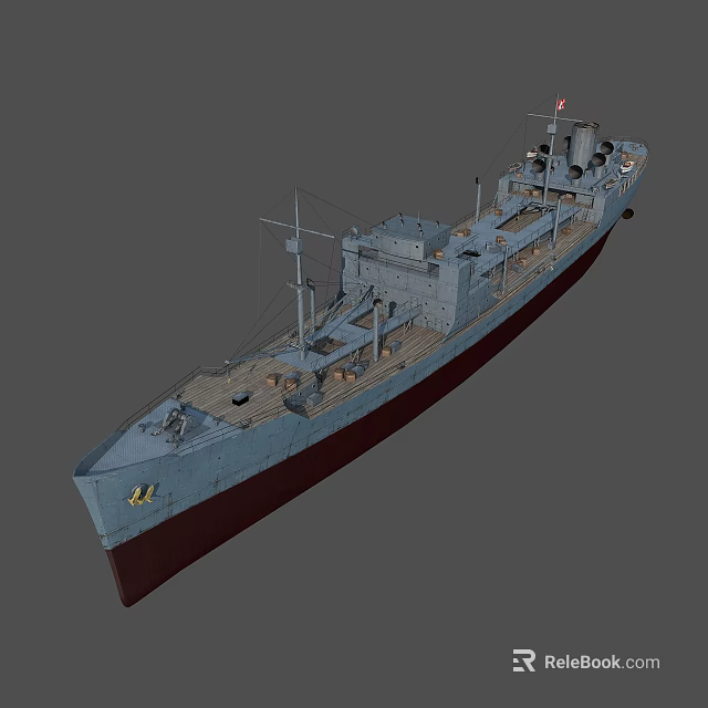 Vintage Warship Model With Deck Turret Mast Hull And Details 3d model 