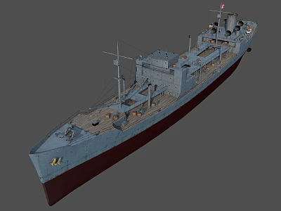 Vintage Warship Model With Deck Turret Mast Hull And Details 3d model