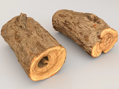 Two Natural Stone Wood Logs with Visible Rings and Smooth Cut Surface for Decor 3d model