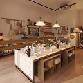 Window Display Decoration Featuring Long Table Mugs Vases Flower Bouquets Wall Baskets And Pendant Lights