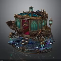 Ornate Fantasy Carriage Featuring Stained Glass Windows Golden Decorations And Illuminated Base