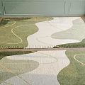 Square Rug With Green White Wavy Yellow Lines Fringe Design For Indoor Living Space