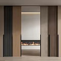 Modern Sliding Doors With Different Wooden Tones And Interior Fireplace Design