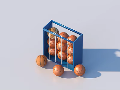 Sturdy Blue Storage Rack for Basketballs with Multiple Balls Inside and Outside 3d model