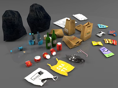 Waste Newspaper Cans Plastic Bags Water Bottle Paper Bags 3d model