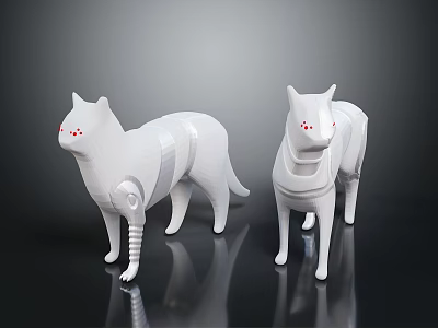 Modern White Home Decor Animal Figurines With Cat Dog Shapes And Red Accents 3d model