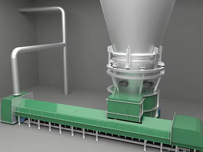 Industrial Equipment With Large Conical Structure And Green Conveyor System Plus Pipes 3d model