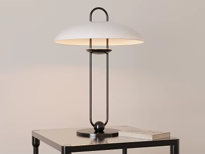 Modern Table Lamp with White Lampshade and Black Metal Stand on Black Table 3d model