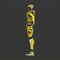 Shiny Yellow Mechanical Robot Character In Standing Pose With Glossy Black Details And Metallic Design