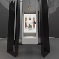 White Layered Art Installation With Black Pillars In Modern Gallery Space