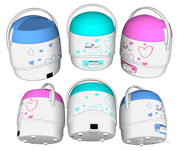 Colorful Small Rice Cookers With Heart Patterns For Home Kitchen Use 3d model 