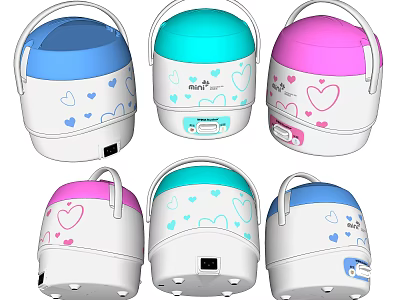 Colorful Small Rice Cookers With Heart Patterns For Home Kitchen Use 3d model