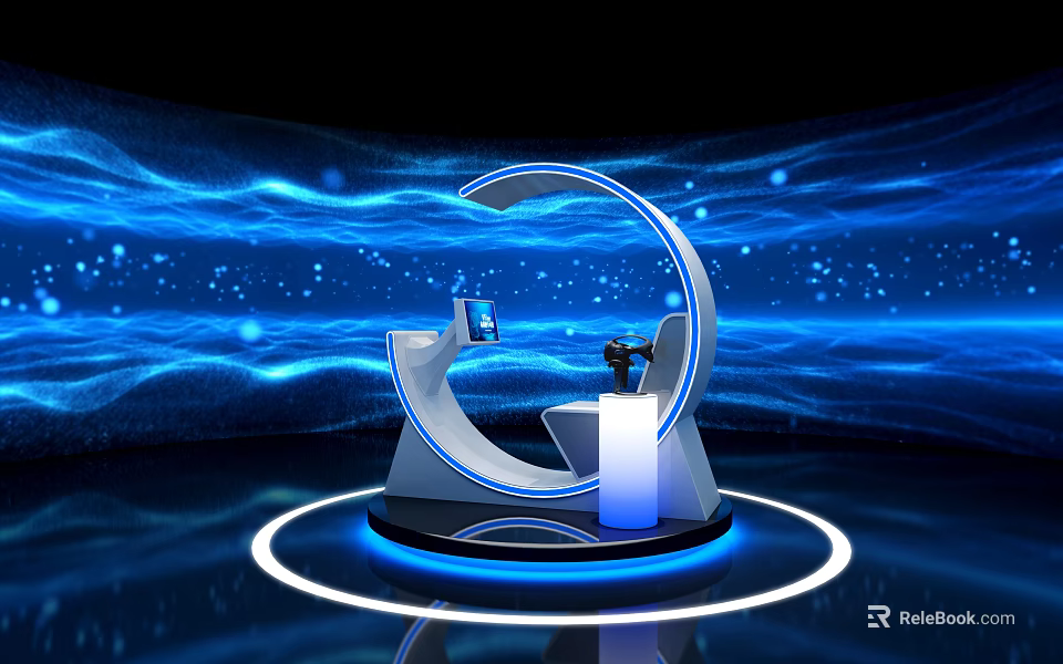 Futuristic Circular Tech Structure With Blue Light Effects And Digital Display Elements 3d model 