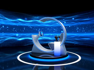 Futuristic Circular Tech Structure With Blue Light Effects And Digital Display Elements 3d model